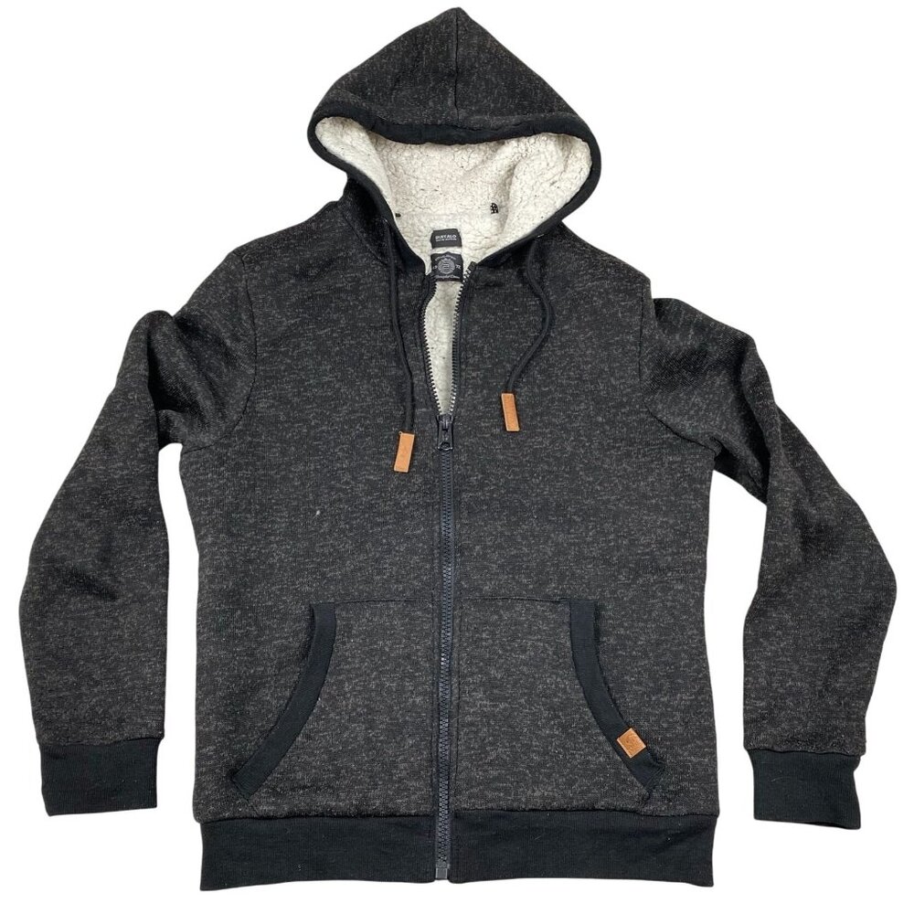 Buffalo David Bitton Men's Hoodie Jacket Small Sherpa-Lined Full-Zip Gray Cozy